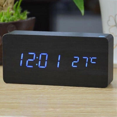 

Wood Wooden Digital LED Desk Alarm Clocks Thermometer Timer Calendar Gift