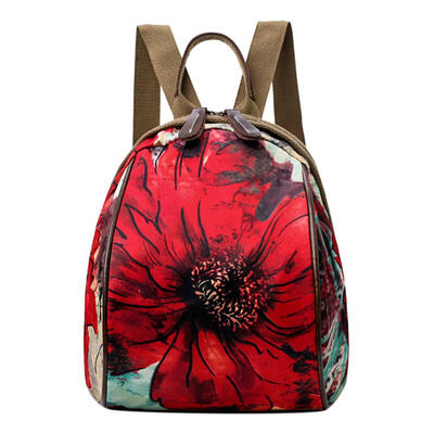 

Vintage Women Print Oxford Cloth Shoulder Bag Zipper Travel Small Backpacks