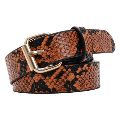 

Snake Print Leather Square Waistband Pants Dress Waist Belts for Women