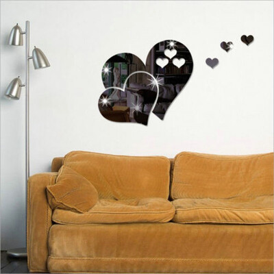 

〖Follure〗3D Mirror Wall Sticker Heart Shaped Art Decal Removable Living Room Home Decor
