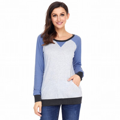 

Round collar long sleeve two pockets sports leisure simple hooded sweatshirt