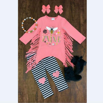 

UK Newborn Toddler Kid Baby Gril Clothes T Shirts Tee Top Long Pants Outfit Set