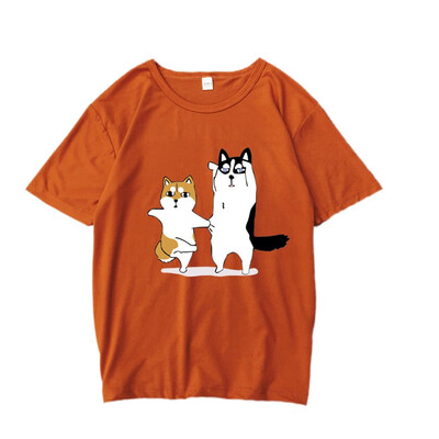 

Korean Style Fashion Cartoon Dog Printed Women T shirt Casual Loose Harajuku T-shirts Short Sleeves O-neck Summer Tops Female