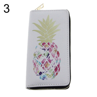 

Pineapple Print Women Faux Leather Long Wallet Zipper Clutch Card Holder Purse