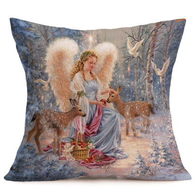 

Tailored 4PCS Merry Christmas Linen Pillow Cases Sofa Cushion Cover Home Decor 18x18 Inch