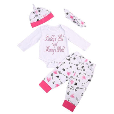 

4PCS Newborn Infant Baby Girls Clothes Playsuit Romper Pants Bodysuit Outfit Set