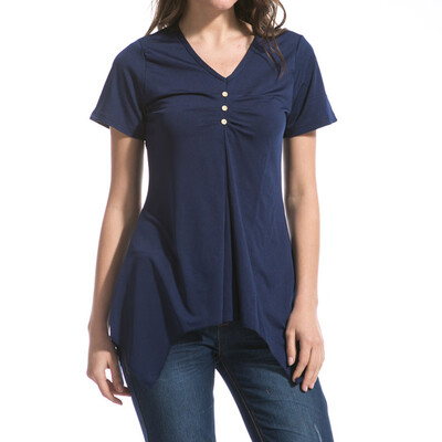 

Starmoon Women Summer V-neck Short Sleeve Swallowtail Hem T-shirts Slim Tops Blouse