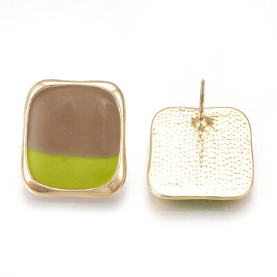 

Alloy Enamel Stud Earrings Rectangle Light Gold Camel 195x175mm Pin 07mm