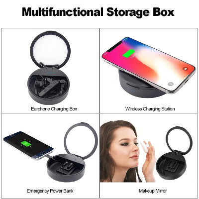 

Multifunctional Portable Protective Box Wireless Earphone Charging Case Headphone Storage Box Makeup Mirror 10W Wireless Charging