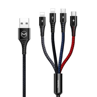 

12m 4 in 1 Fast Charging Charger Cable with 2 Lighting 8 Pin Micro USB Type-C for iPhone Android-12m
