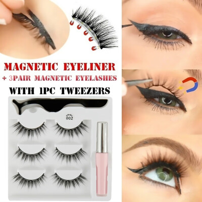 

3 pairsLot 5 Magnet Mink Eyelashes Natural Magnetic Liquid Eyeliner & Magnetic False Eyelashes & Tweezer Set Tool