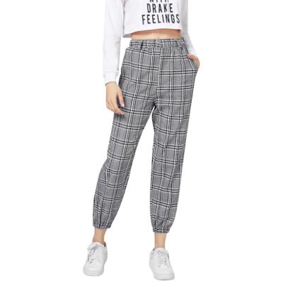 

Plaid Print Harem Pants Women Casual Capris High Waist Summer Long Trousers