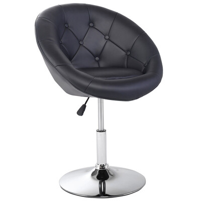 

1PC Adjustable Modern Swivel Round Tufted Back Accent Chair PU Leather-Black