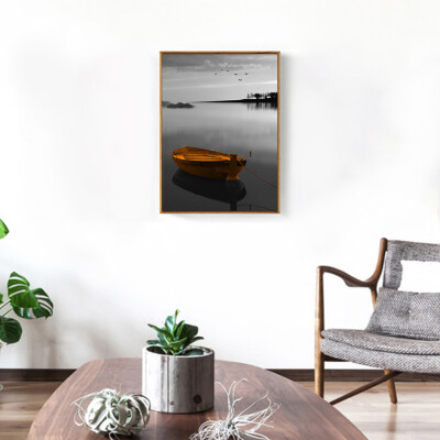 

Gobestart Seaside Yellow Boat Art Canvas Poster Nordic Style Frameless Painting Core