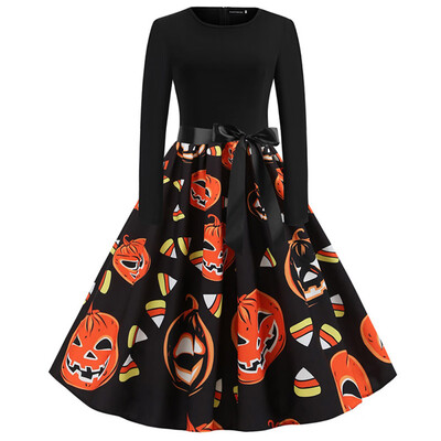 

Fashion Lady Autumn And Winter Xmas Clothes Christmas Costume Casual Long Sleeve Halloween Print Party Dress