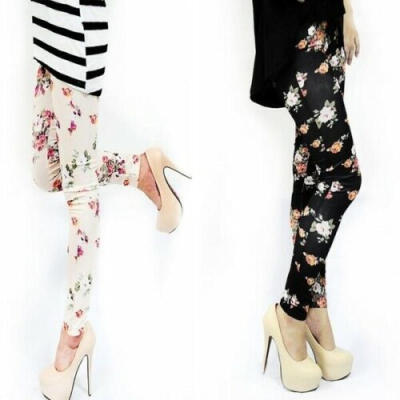 

UK Womens Lady Girls Skinny Roses Floral Soft Leggings Stretchy Jeggings Pants