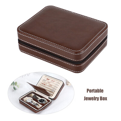 

Portable Travelling Zipper Bag Leather Watch Jewelry Organizer Box Earrings Rings Collector Storage Case