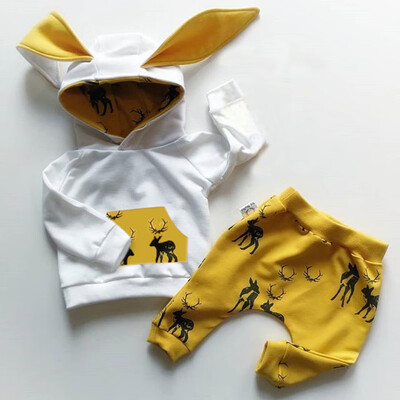 

2PCS Toddler Newborn Baby Boy Girl Hooded T-Shirt TopsPants Outfits Clothes Set
