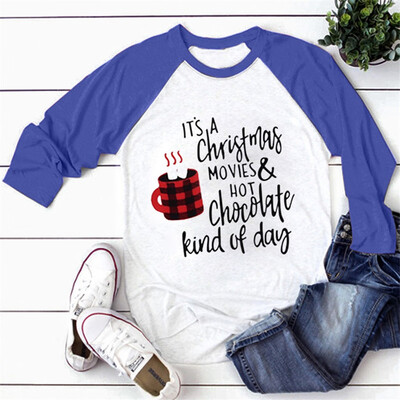 

Tailored Women Casual Merry Christmas Print Round Neck Long Sleeve Splice T-Shirt Tops