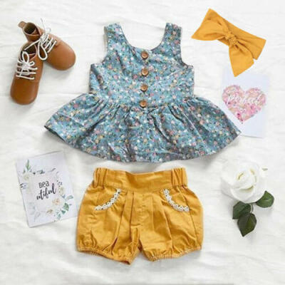 

Cute Toddler Baby Girls Clothes Floral Tops Dress Shorts 3PCS Outfits Sunsuit