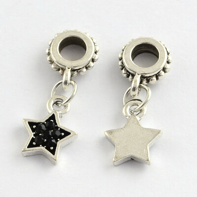 

Alloy Rhinestone European Dangle Beads Star Antique Silver Jet 24mm Hole 4mm