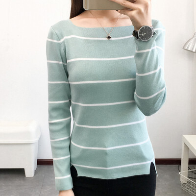 

2018 Autumn Jumper Women Sweaters And Pullovers Knitted Striped Long Sleeve O-Neck Sweater Female Winter Slim Top Pull Femme