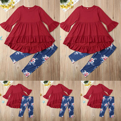 

Toddler Kids Baby Girl Fashion Outfit Clothes T-shirt TopsLong Pants 2PCS Set