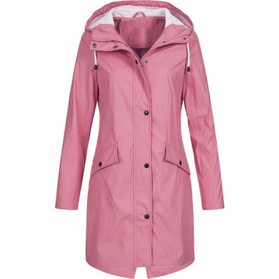 

Roseonmyhand Womens Solid Rain Jacket Outdoor Hoodie Waterproof Long Coat Overcoat Windproof