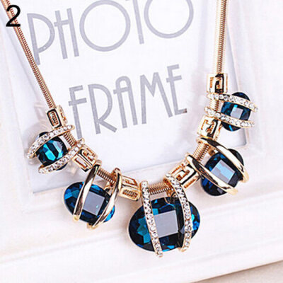 

Fashion Women Crystal Pendant Golden Chain Choker Beauty Statement Bib Necklace