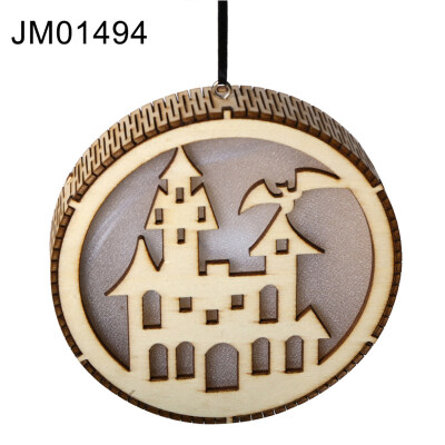 

Wooden Round Haunted Witch Hollow Box LED Night Light Pendant Halloween Decor