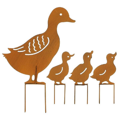 

Metal Garden Stake Family Duck Shape Statue Animal Garden Retro Sculpture Outdoor Fences Lawn Backyards Stake Decoration Figurines