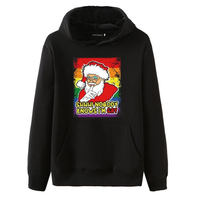 

2019 New Fashion Christmas Gay Pride Hoodie Nobody Knows I Am Gay Letter Santa Claus Print Lesbian Hooded Sweatshirt