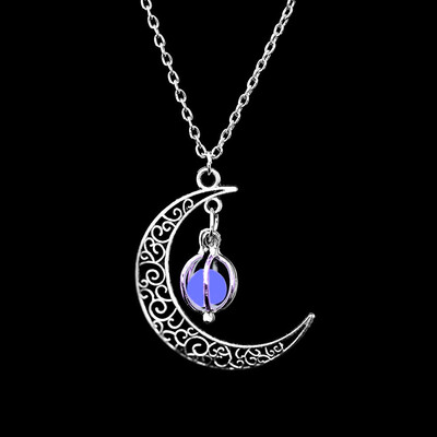 

2019 Moon Glowing Necklace Gem Charm Jewelry Silver Plated Women 4 Colors Stone Beads Pendant Hollow Luminous Necklace Gifts