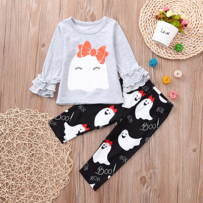 

Newborn Baby Girls Halloween Ruched Cartoon Bowknot TopsPants Set Clothes