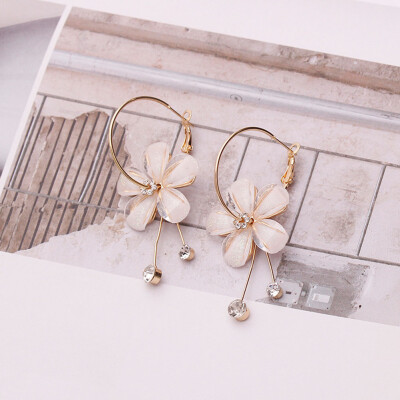 

Beach Vacation Big Flower Petal Long Drop Earrings For Women Crystal Flower Earring Jewelry