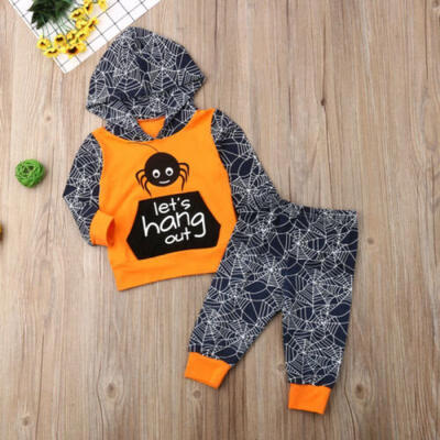 

Toddler Baby Boys Halloween Clothes Spider Hooded Tops Pants Leggings Outfits