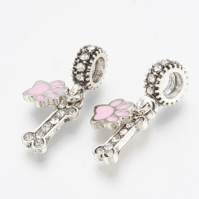 

Alloy Rhinestone European Dangle Beads with Enamel Large Hole Pendants Dog Paw Prints & Bone Antique Silver & Platinum Pink