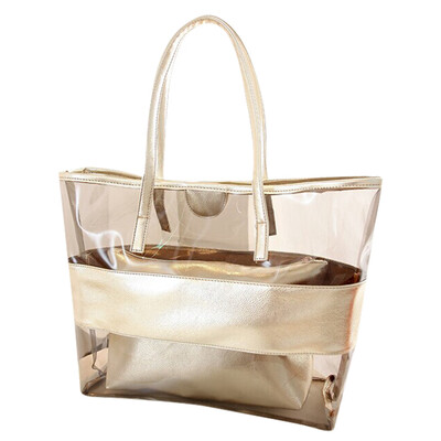 

Women Large Capacity Transparent Handbag PVC Jelly Ladies Summer Beach Tote Shoulder Bags Sac Femme T35