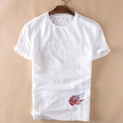 

Toponeto Mens Summer New Style Fashion Embroidered Cotton Hemp Short Sleeve Blouse Top