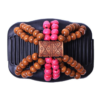 

Retro Wooden Beads Magic Hair Comb Double Row Hairpin Insert Women Hairstyle Clip