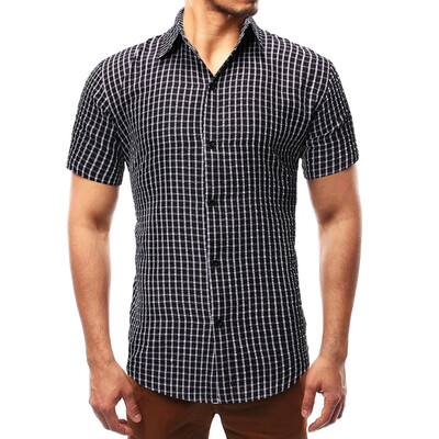 

Tailored Fashion Mens Summer Slim Casual Plaid Button Short-sleeved Shirt Top Blouse