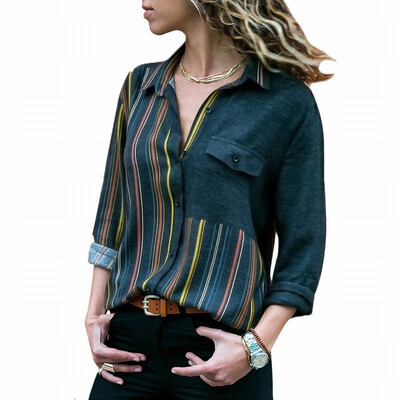 

Blouse long sleeve contrast color casual wild shirt women