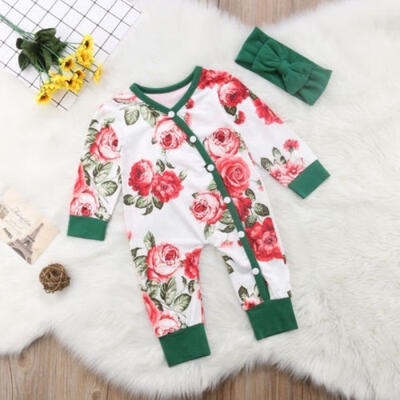 

Floral Print Newborn Baby Girls Romper Bodysuit Jumpsuit Headband Outfits Clothes Set
