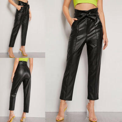 

Sexy Womens High-Waist PU Leather Pencil Pants Skinny Leggings Stretch Trousers