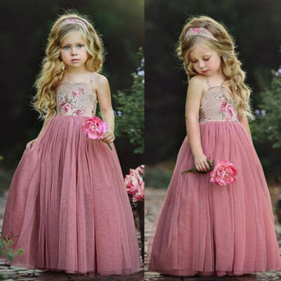 

Kids Girl Lace Flower Dress Maxi Long Princess Party Dresses Gown Formal Dress