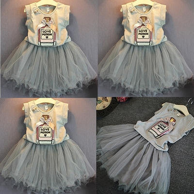 

Baby Toddler Little Kids Girls Princess Dress Vest Bow Tops Tutu Mini Skirt 2pcs Party Dress 2-7Y