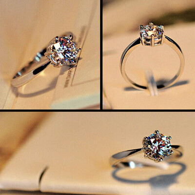 

16-19mm Engagement Ring Claw White Sapphire 10K White Gold Filled Women&39s Gift