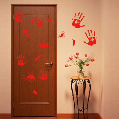 

〖Follure〗Halloween Bloody Handprint Footprint Sticking Wall Sticker Horror PVC Decoration