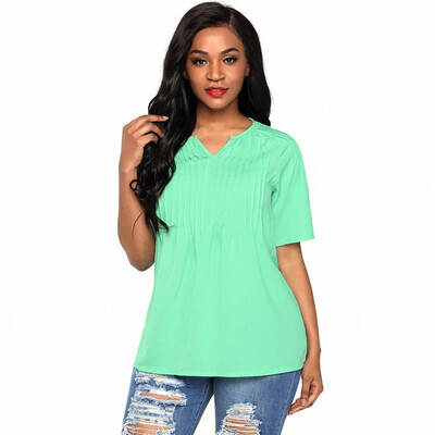 

Solid color V-neck short-sleeved chic bottoming shirt casual straight shirt top