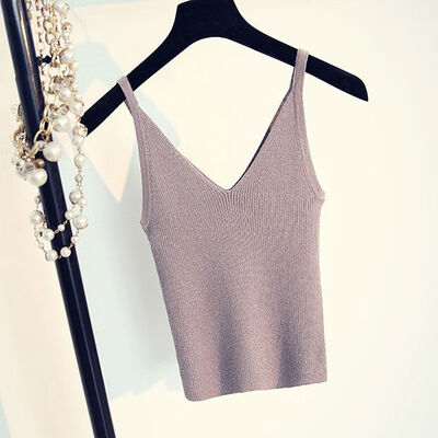 

Women V-Collar Slim Bright Knitting Vest Bottoming Stretch Sleeveless Sling Bottoming Camisole